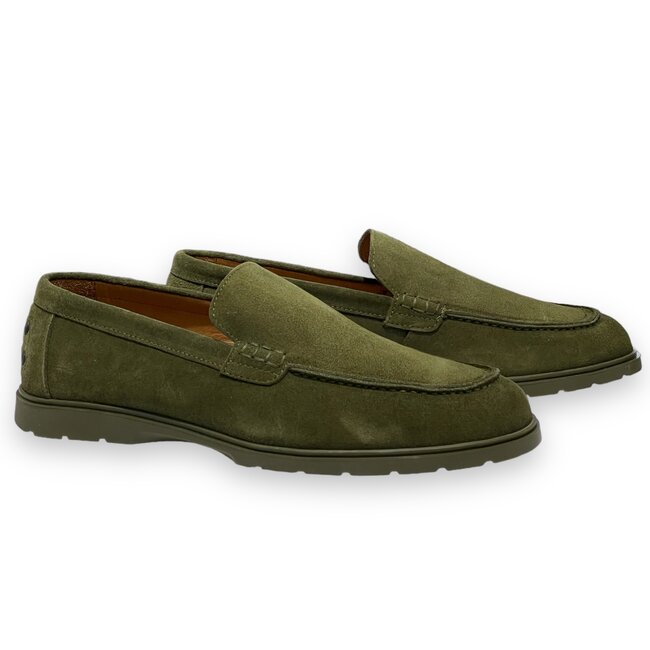 Olive juniper Sigotto Calfskin Suede Leather Loafers
