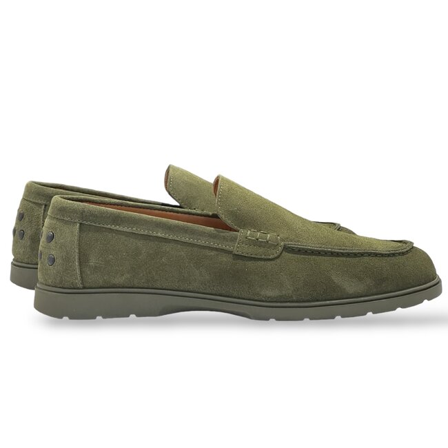 Olive juniper Sigotto Calfskin Suede Leather Loafers