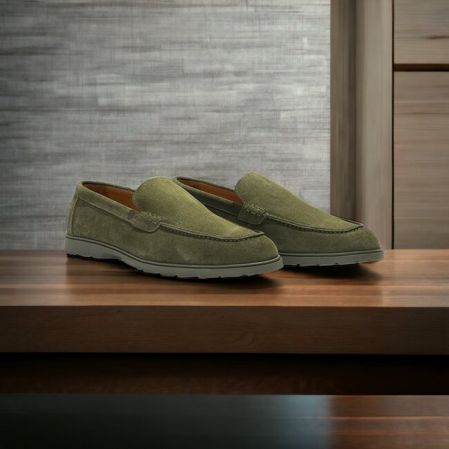 Olive juniper Sigotto Calfskin Suede Leather Loafers