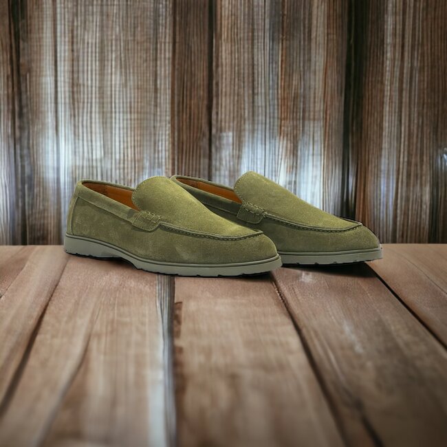 Olive juniper Sigotto Calfskin Suede Leather Loafers