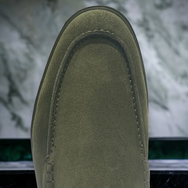 Olive juniper Sigotto Calfskin Suede Leather Loafers