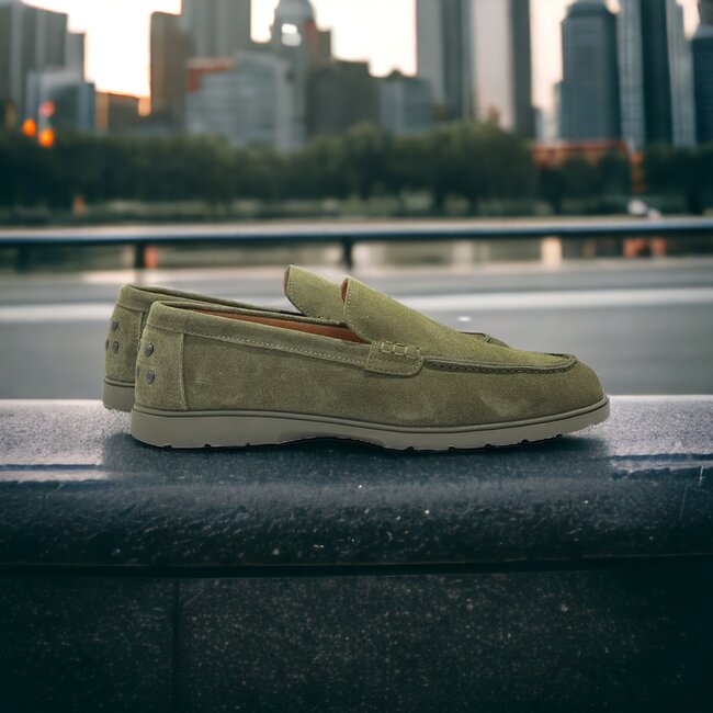 Olive juniper Sigotto Calfskin Suede Leather Loafers