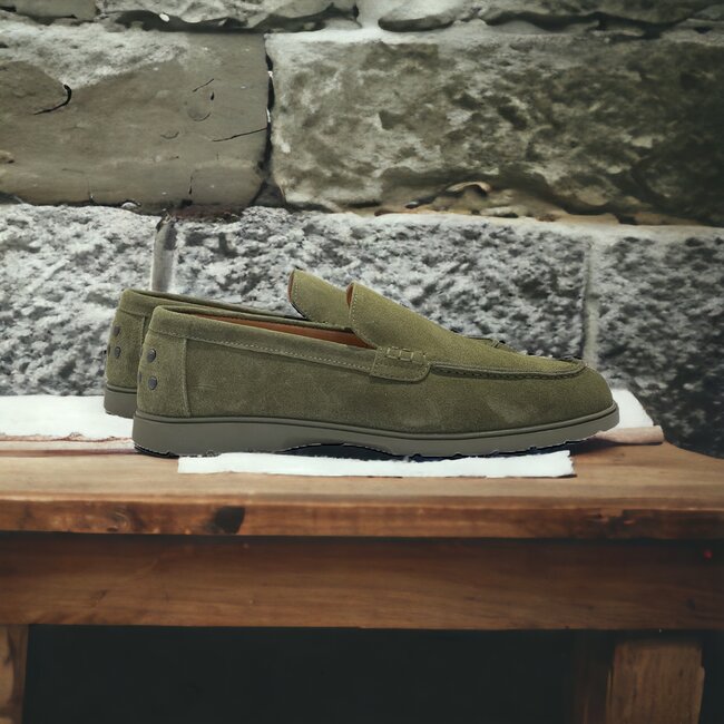 Olive juniper Sigotto Calfskin Suede Leather Loafers