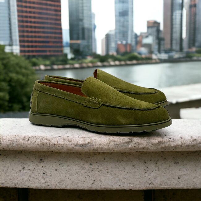 Olive juniper Sigotto Calfskin Suede Leather Loafers