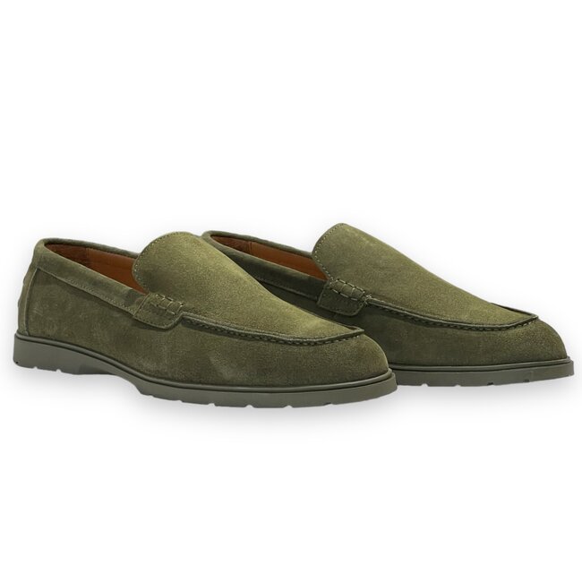 Olive juniper Sigotto Calfskin Suede Leather Loafers