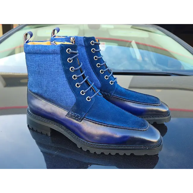 Burnished Calfskin & Suede Slip-On Boot (Navy)