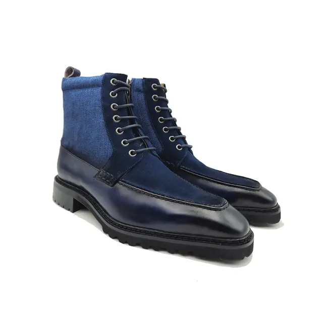 Burnished Calfskin & Suede Slip-On Boot (Navy)