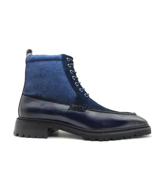 Carrucci Burnished Calfskin & Suede Slip-On Boot (Navy)
