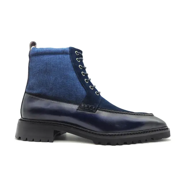 Burnished Calfskin & Suede Slip-On Boot (Navy)