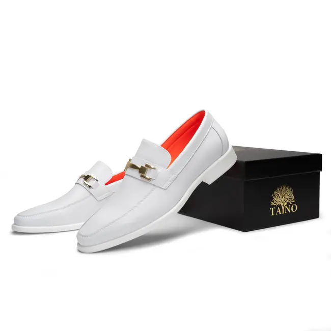 The Caprio L White Men Fashion Leather Bit Loafer.