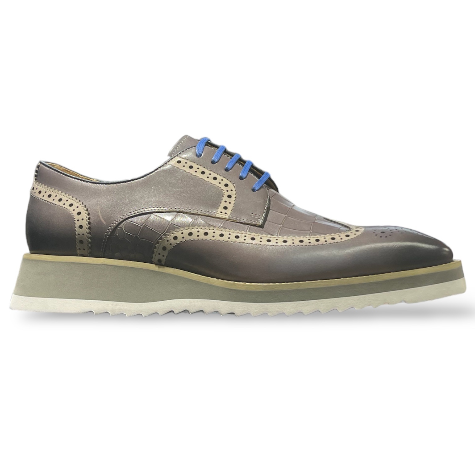 Carrucci Lace-up Leather Derby Shoes Wing-Tip - Kingsmen Shoes