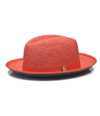 Bruno Capelo Empire Collection Straw Green Bottom Fedora Hat Snap Brim