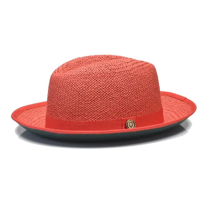 Empire Collection Straw Green Bottom Fedora Hat Snap Brim