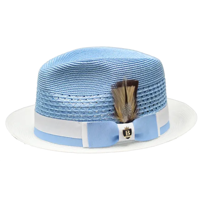 Bruno Capelo Belvedere Collection 2-Tone Straw Fedora Hat Snap Brim (Light/Blue/White)