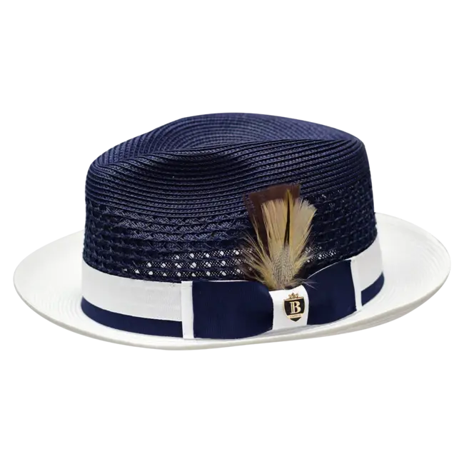 Belvedere Collection 2-Tone Straw Fedora Hat Snap Brim