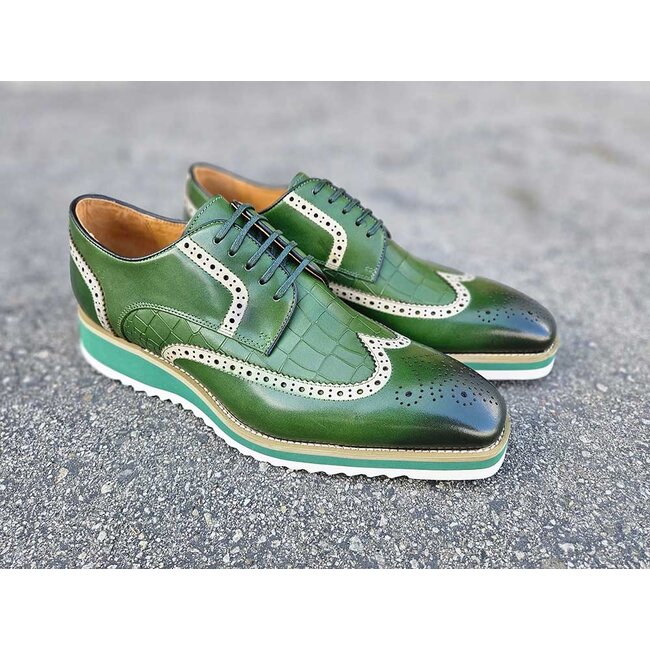 Carrucci Lace-up Leather Derby Shoes Wing-Tip