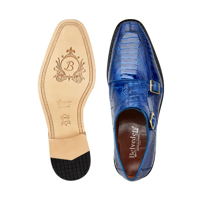 Belvedere Valiente - Genuine Ostrich Leg Double Buckle Mens Shoes