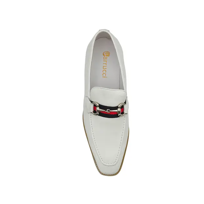 Carrucci Loafer Black Leather Men's Slip On Silver Buckle