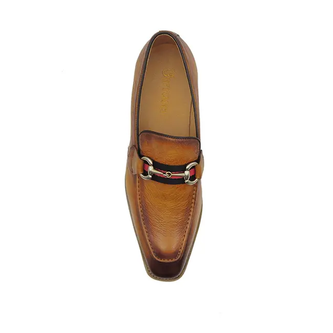 Carrucci Loafer Black Leather Men's Slip On Silver Buckle