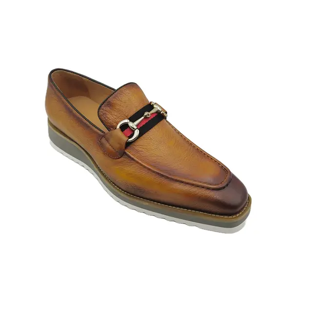 Carrucci Loafer Black Leather Men's Slip On Silver Buckle