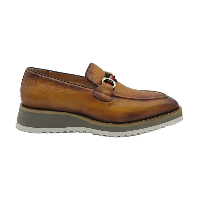 Carrucci Loafer Black Leather Men's Slip On Silver Buckle