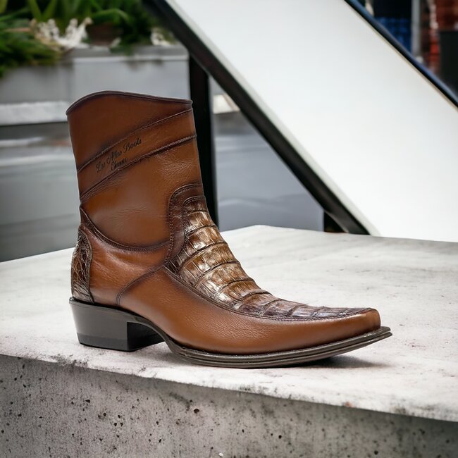 Los Altos Narrow Square Toe Men's Faded Brown Caiman Belly Low Shaft  Boot