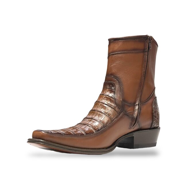 Los Altos Narrow Square Toe Men's Faded Brown Caiman Belly Low Shaft  Boot