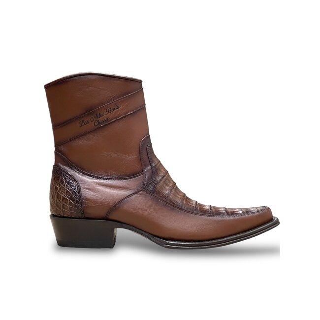Los Altos Narrow Square Toe Men's Faded Brown Caiman Belly Low Shaft  Boot