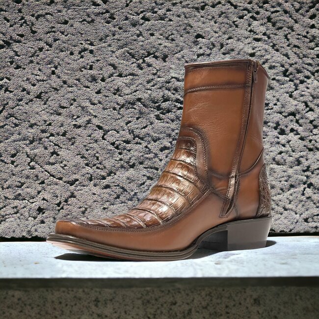 Los Altos Narrow Square Toe Men's Faded Brown Caiman Belly Low Shaft  Boot