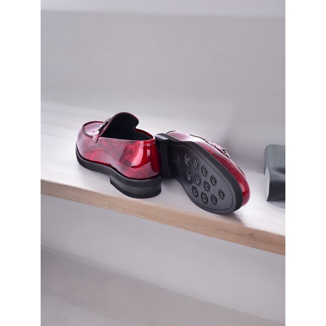 "C0001204- 7249" loafer with silver buckle - Burgundy Rogan