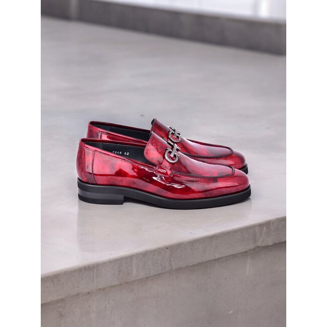 "C0001204- 7249" loafer with silver buckle - Burgundy Rogan
