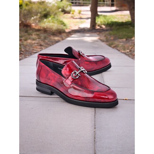 "C0001204- 7249" loafer with silver buckle - Burgundy Rogan
