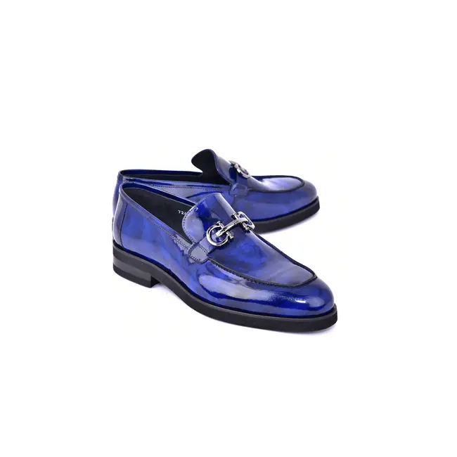"C0001204- 7249" loafer with silver buckle - Blue-Rogan