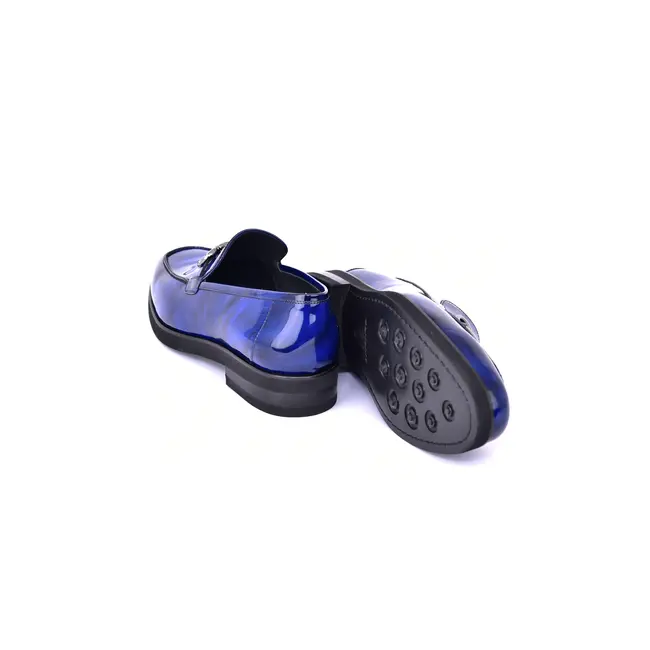 "C0001204- 7249" loafer with silver buckle - Blue-Rogan