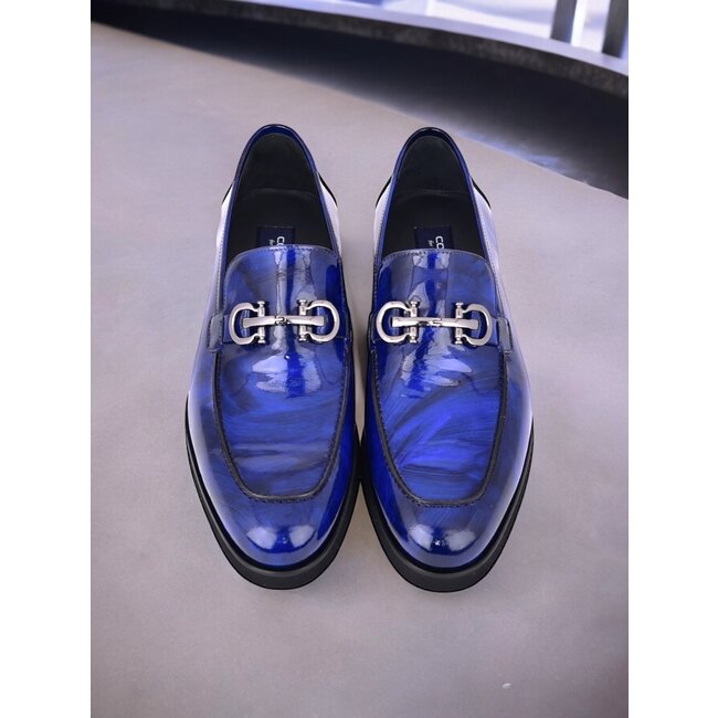 "C0001204- 7249" loafer with silver buckle - Blue-Rogan