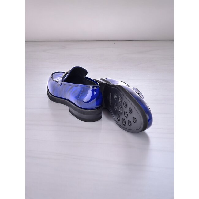 "C0001204- 7249" loafer with silver buckle - Blue-Rogan