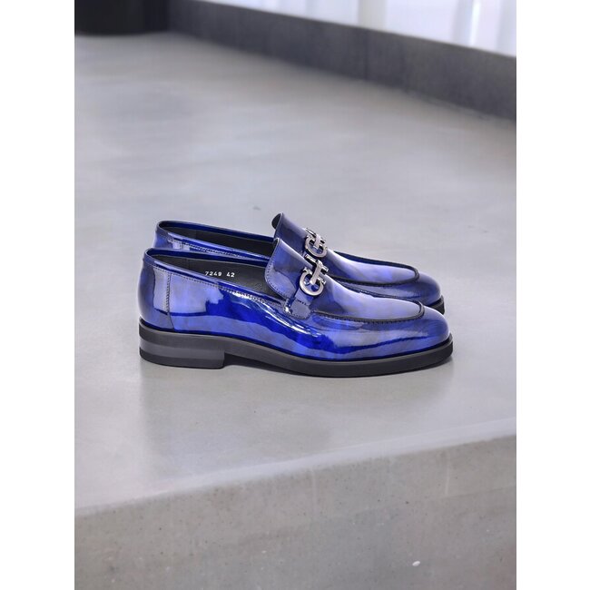 "C0001204- 7249" loafer with silver buckle - Blue-Rogan