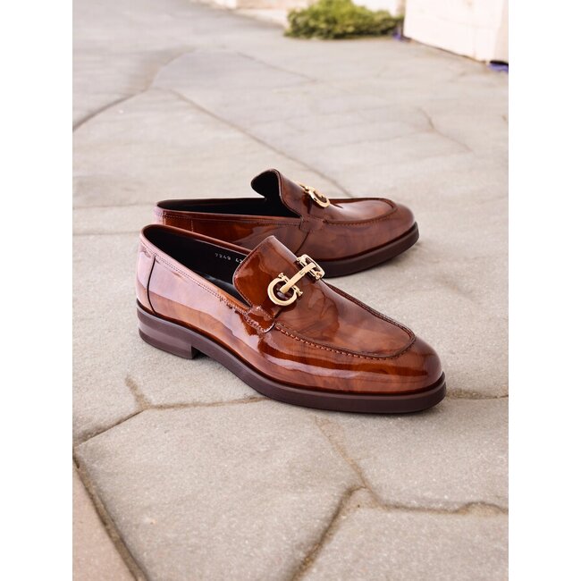 "C0001204- 7249" loafer with silver buckle - Brown-Rogan