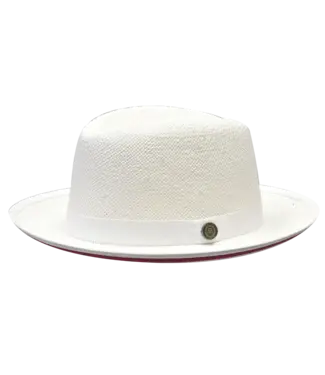 Bruno Capelo Empire Collection Straw Red Bottom Fedora Hat Snap Brim