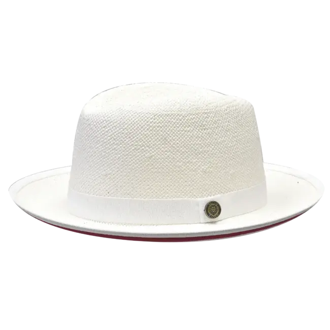 Empire Collection Straw Red Bottom Fedora Hat Snap Brim
