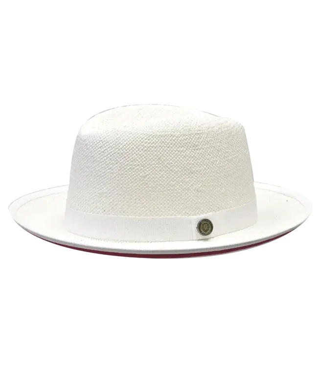 Empire Collection Straw Red Bottom Fedora Hat Snap Brim