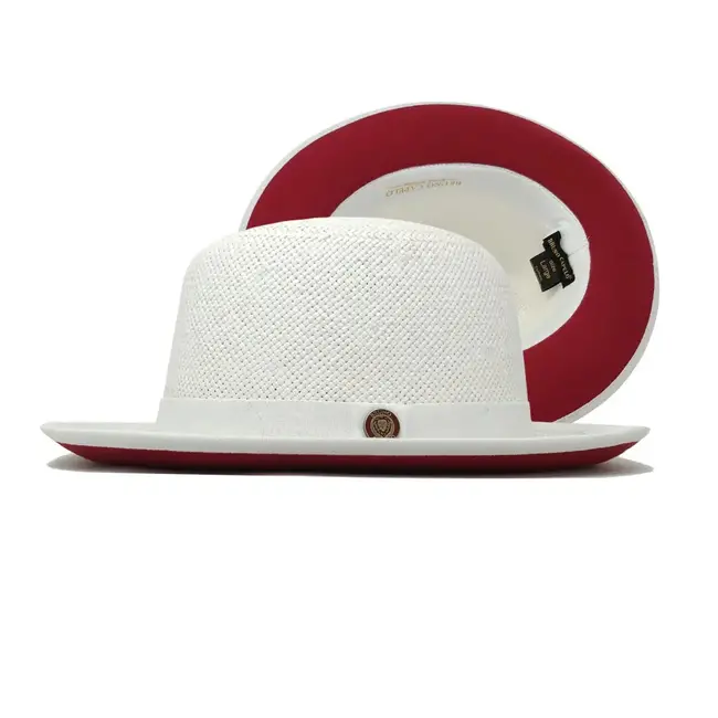 Bruno Capelo Empire Collection Straw Red Bottom Fedora Hat Snap Brim