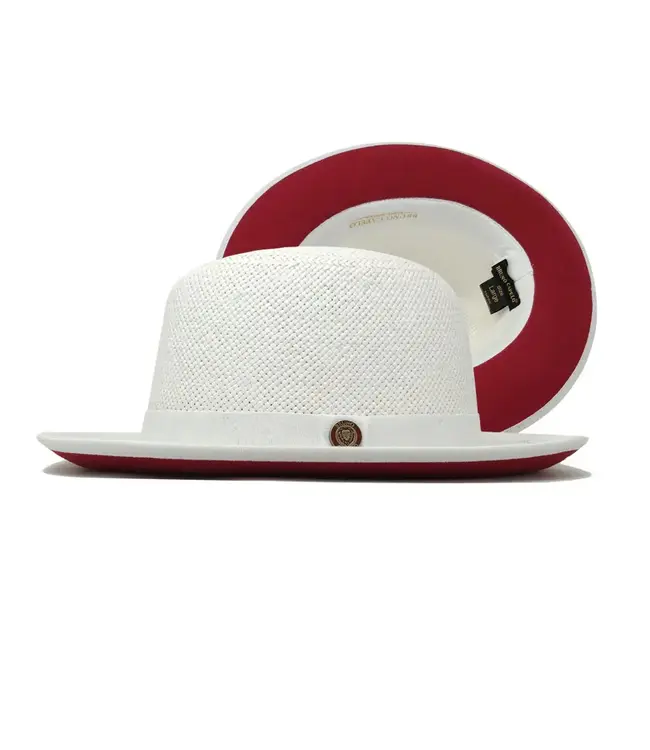 Bruno Capelo Empire Collection Straw Red Bottom Fedora Hat Snap Brim