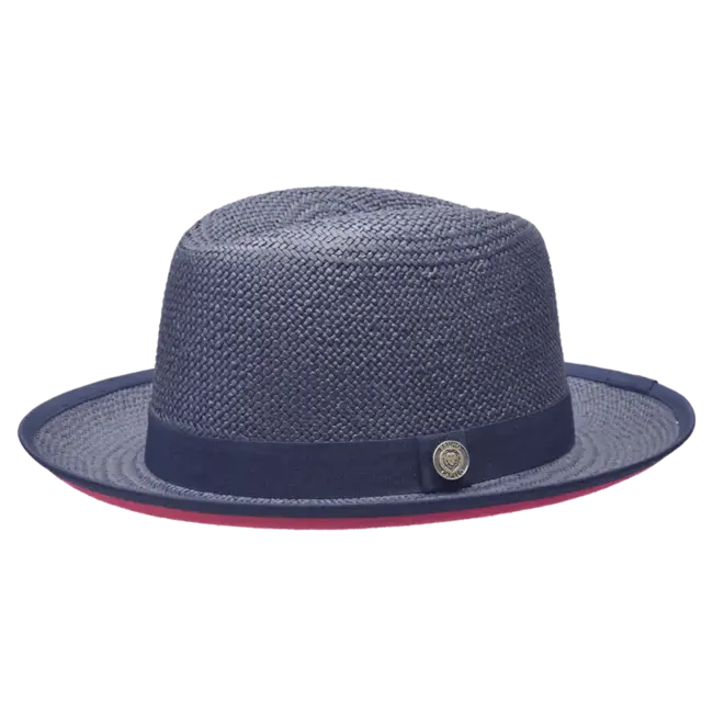 Bruno Capelo Empire Collection Straw Red Bottom Fedora Hat Snap Brim