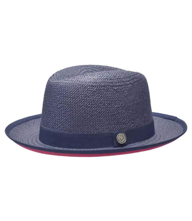 Empire Collection Straw Red Bottom Fedora Hat Snap Brim