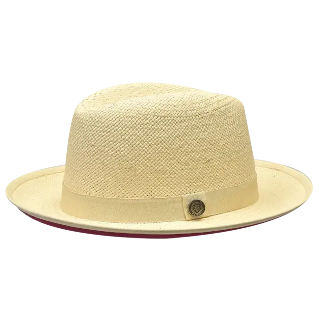 Bruno Capelo Empire Collection Straw Red Bottom Fedora Hat Snap Brim