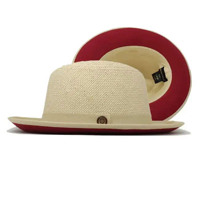 Empire Collection Straw Red Bottom Fedora Hat Snap Brim