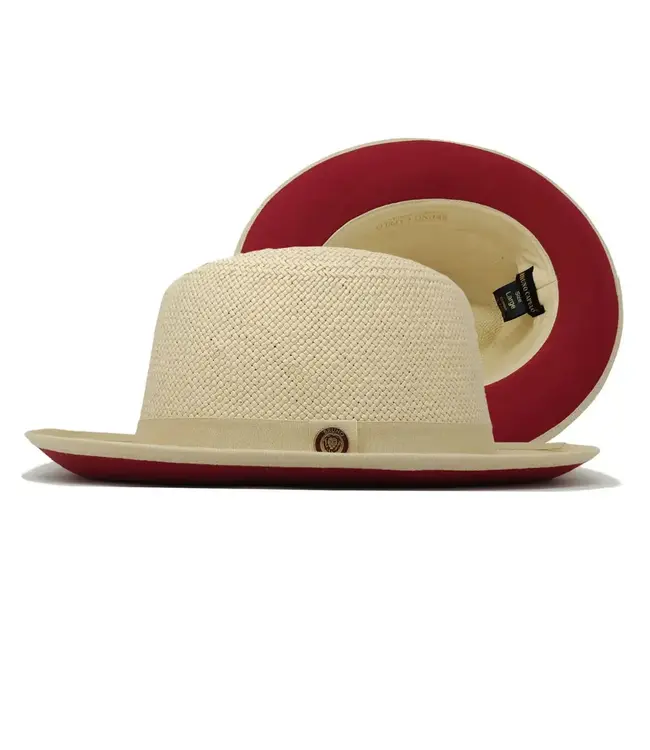 Empire Collection Straw Red Bottom Fedora Hat Snap Brim