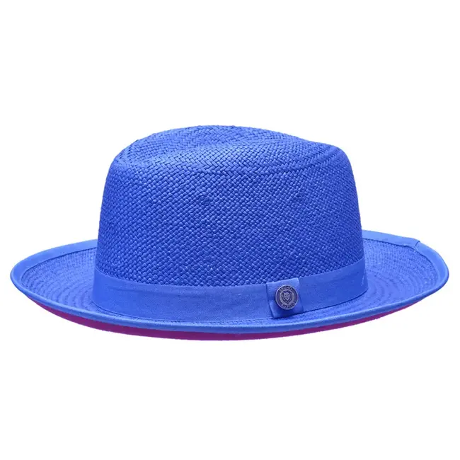 Bruno Capelo Empire Collection Straw Red Bottom Fedora Hat Snap Brim