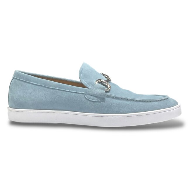 Carrucci Suede Slip-On Silver Horsebit Buckle Sneaker Powder-Blue